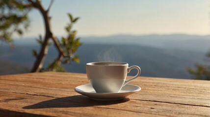 Minimalist Coffee Cup with Sunlight and Copy Space