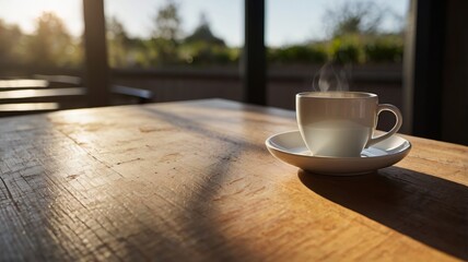 Minimalist Coffee Cup with Sunlight and Copy Space