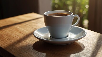Minimalist Coffee Cup with Sunlight and Copy Space