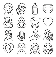 Fototapeta premium Childcare icons collection, baby and parenting symbols. nursery and family care set