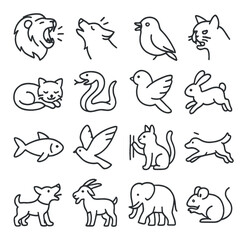 Animal behavior collection, simple animal activity icons. wildlife and nature symbol set