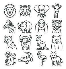 Wild animal icon collection, wildlife symbol pack. fauna and creature design set