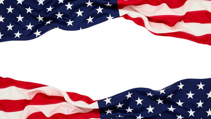 Obraz premium Waving American flags framing blank white space 