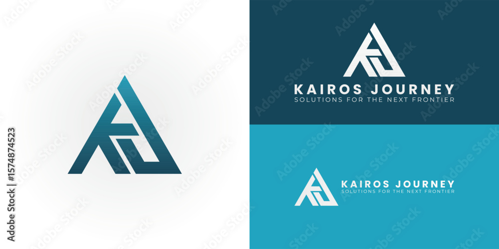 Poster A modern KJ emblem within a triangle represents progress and connection, making it ideal for dynamic technology, software, or IT brands.