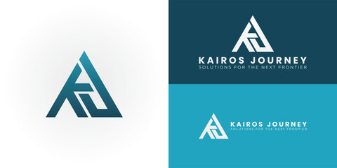 A modern KJ emblem within a triangle represents progress and connection, making it ideal for dynamic technology, software, or IT brands.
