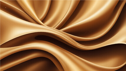 Golden silk fabric with smooth flowing texture and abstract wave pattern on elegant gold background