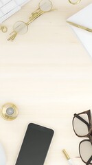 Styled desk top with golden accessories