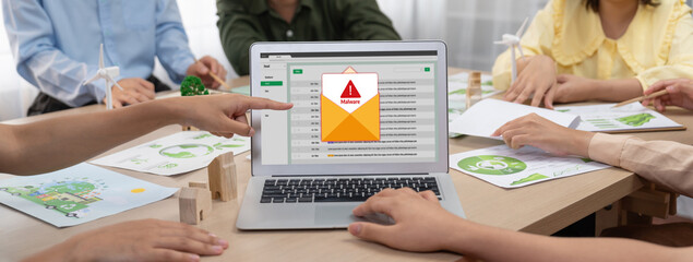 Cyber attacking concept. Malware alert showing on computer screen display scam and threat detection...