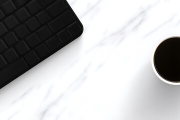 Workspace with keyboard and coffee break