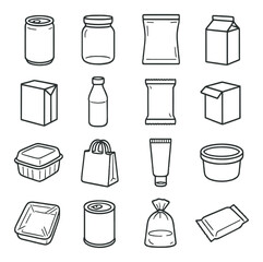 Food packaging collection, essential design symbols for wrapping and container solutions