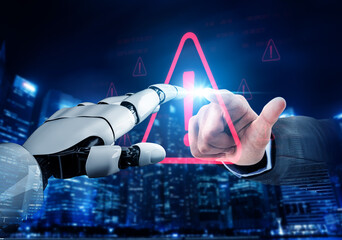 AI monitors network to issue real-time alerts for cybersecurity incidents. Alert warning showing...