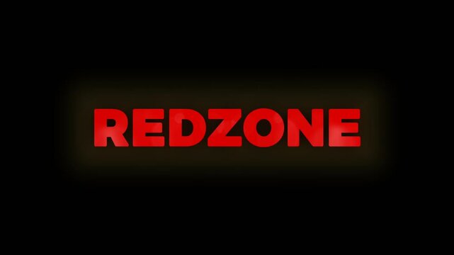 Animated "REDZONE" text with a glowing white light effect on a dark background. Bold and energetic design perfect for alerts, warnings, or gaming visuals.
