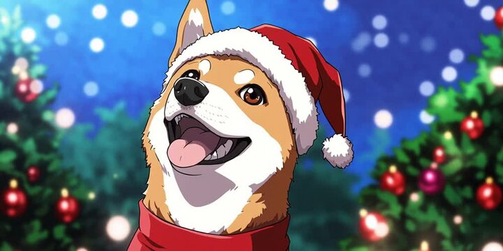 Anime christmas doge shiba inu in santa hat