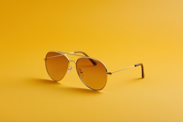 Stylish aviator sunglasses on vibrant yellow background
