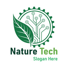 Nature and Technology Fusion Logo Design – Green Leaf Circuit Concept .