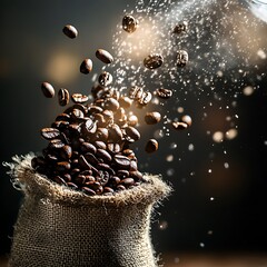 Pouring fresh coffee beans into grinder home kitchen food photography cozy environment close-up aromatic experience