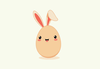 Obraz premium Cute cartoon egg with bunny ears and smiling face on pastel background 