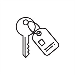 Modern Line Art Illustration Depicting a Key with Key Tag, Symbolizing Security, Access, and Identification in a Minimalist Style