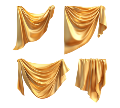 Four golden curtains hanging in the air