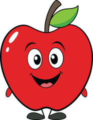 Cheerful cartoon illustration of a smiling red apple character with arms and legs