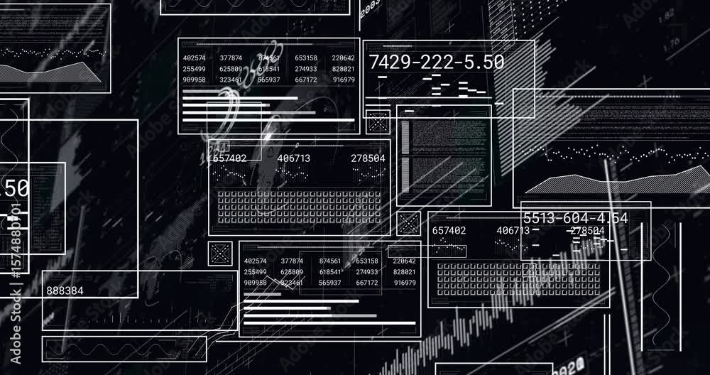 Poster Emerging frame triggers panels streaming data lines linking and graph rising visualizing metrics