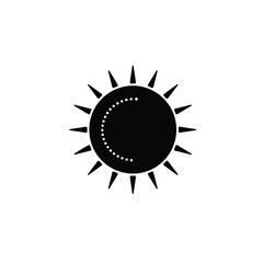 Black sun icon with pointed rays and dotted arc symbol