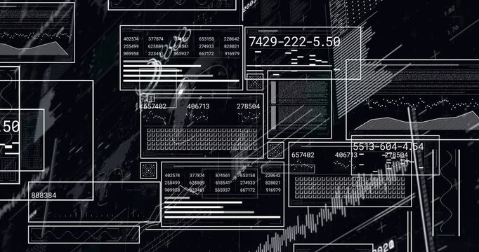 Emerging frame triggers panels streaming data lines linking and graph rising visualizing metrics
