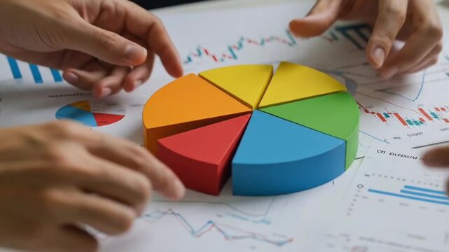 Hands of a business team putting together a graph