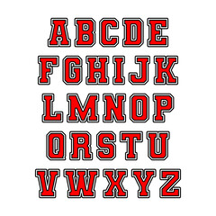 Red varsity alphabet font letters vector