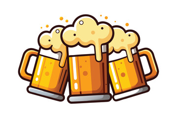 Three Beer Steins Clinking Together with Frothy Foam