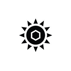 Obraz premium Black sun icon with hexagon rays on white background