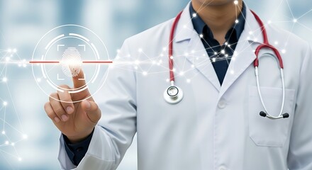 Doctor Using Advanced Fingerprint Biometric Technology for Secure Patient Data Access and Health Records Management