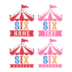 Carnival six birthday editable template with circus tent design