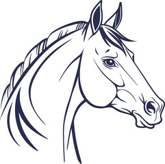 Elegant horse head line drawing in profile – vector illustration