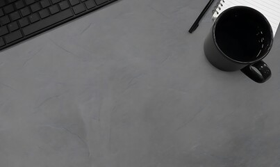 Minimalist gray workspace with black accessories