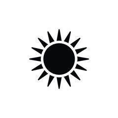 Black sun silhouette with pointed rays icon white background