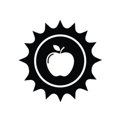 Black silhouette of sun with apple icon inside circle