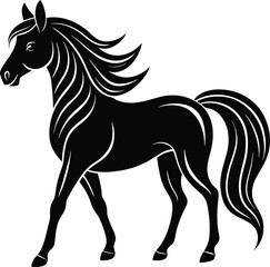 Elegant walking horse silhouette with flowing mane – vector art