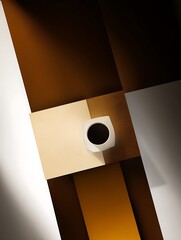 Coffee cup on abstract brown background