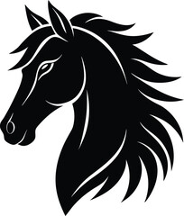 Black horse head vector with flowing mane – elegant profile illustration