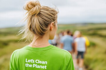 Environmental volunteer leading a group of people cleaning the planet