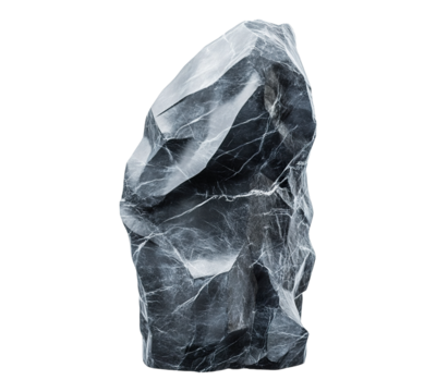 A large rock with a rough surface and a grey color