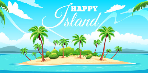 Tropical Paradise Island Vector Illustration Design