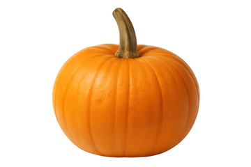 Bright orange pumpkin, featuring crisp stem, floating on transparent backdrop, highlighting seasonal harvest