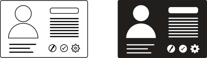 User Profile Card Icons &ndash; Solid and Outline Vector UI Elements