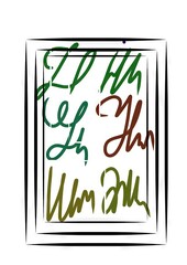 Abstract colorful signatures on white background in frame  
