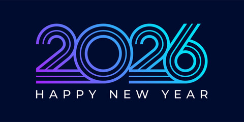 2026 Happy New Year design vector illustration. Unique 2026 logo design template. In purple blue color