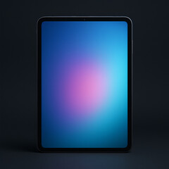 Tablet in blue screen on black background.