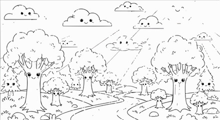 Nature Coloring Pages (Children's and Simple)generative ai