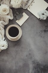 Elegant coffee and stationery flat lay